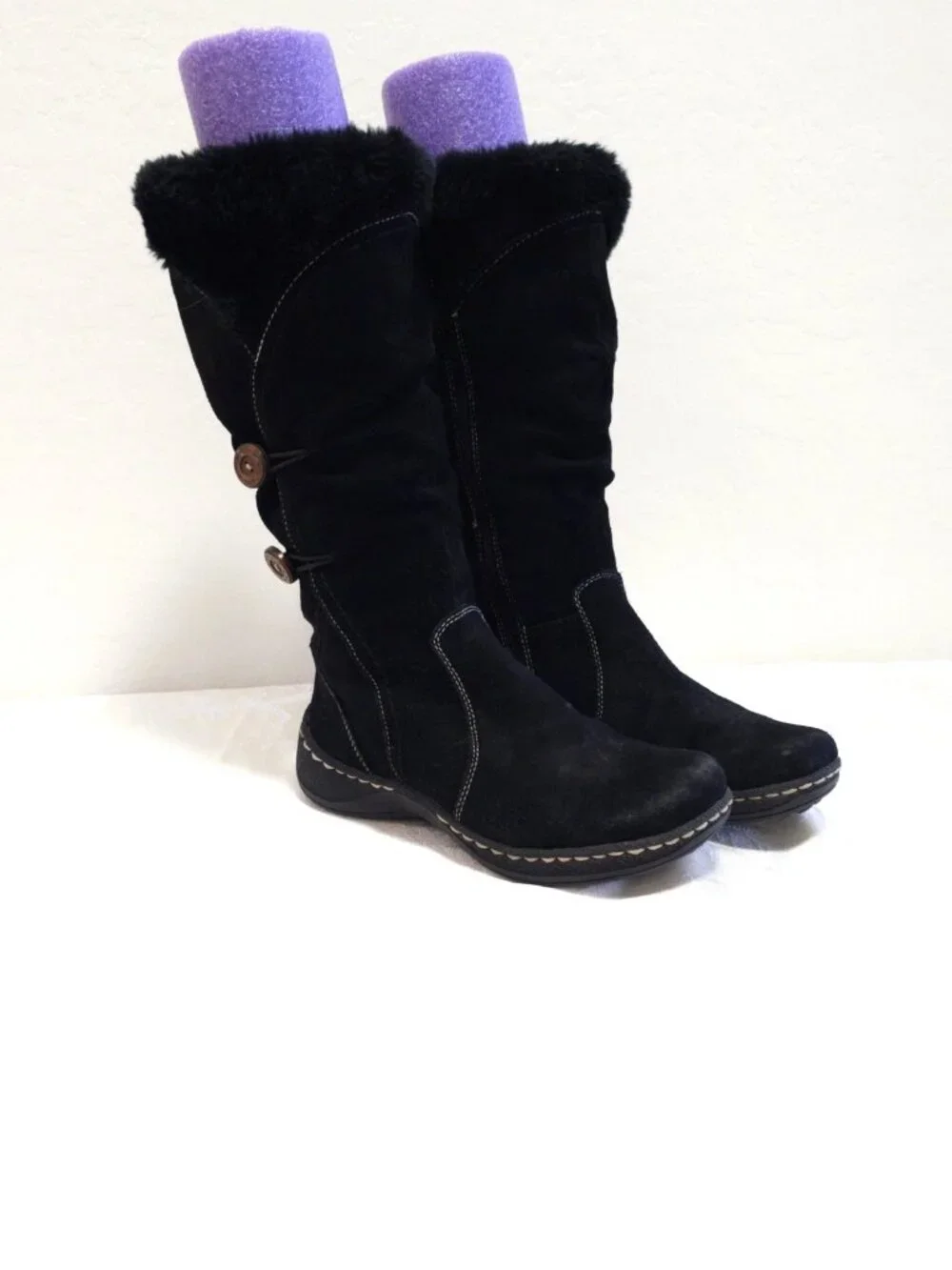 Womens Baretraps ESHA Tall Pac sz 7.5 7 1/2 M Boots Black Faux Fur Trim Side Zip